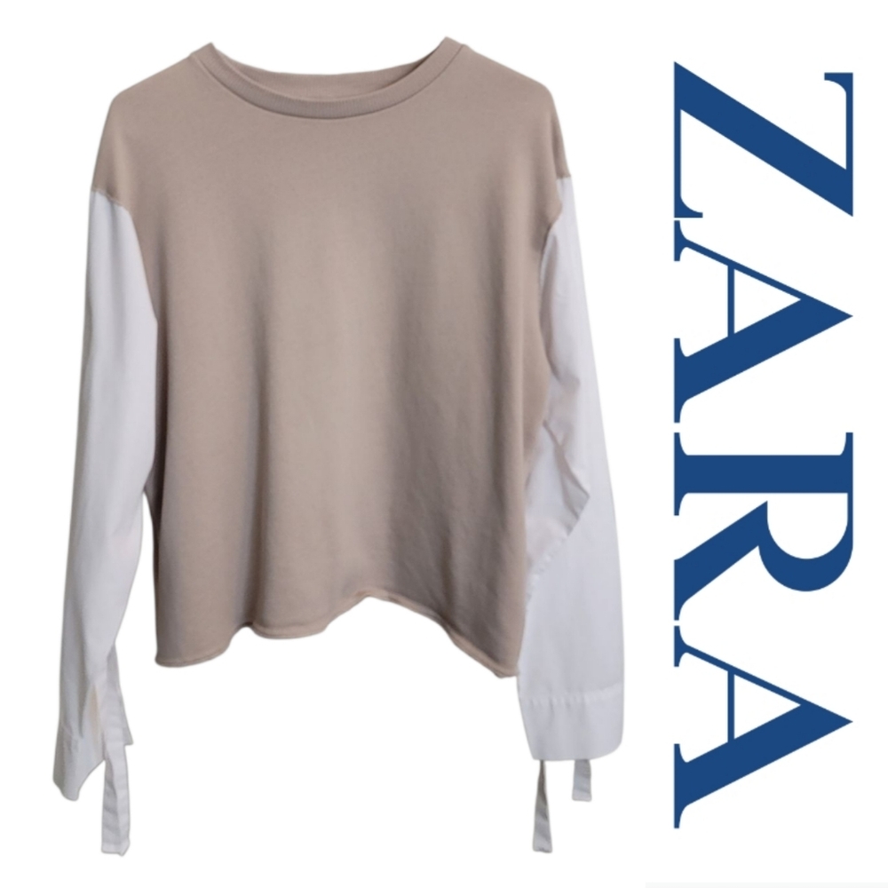 Zara Combination Ribbon Sleeve Crewneck Sweatshirt